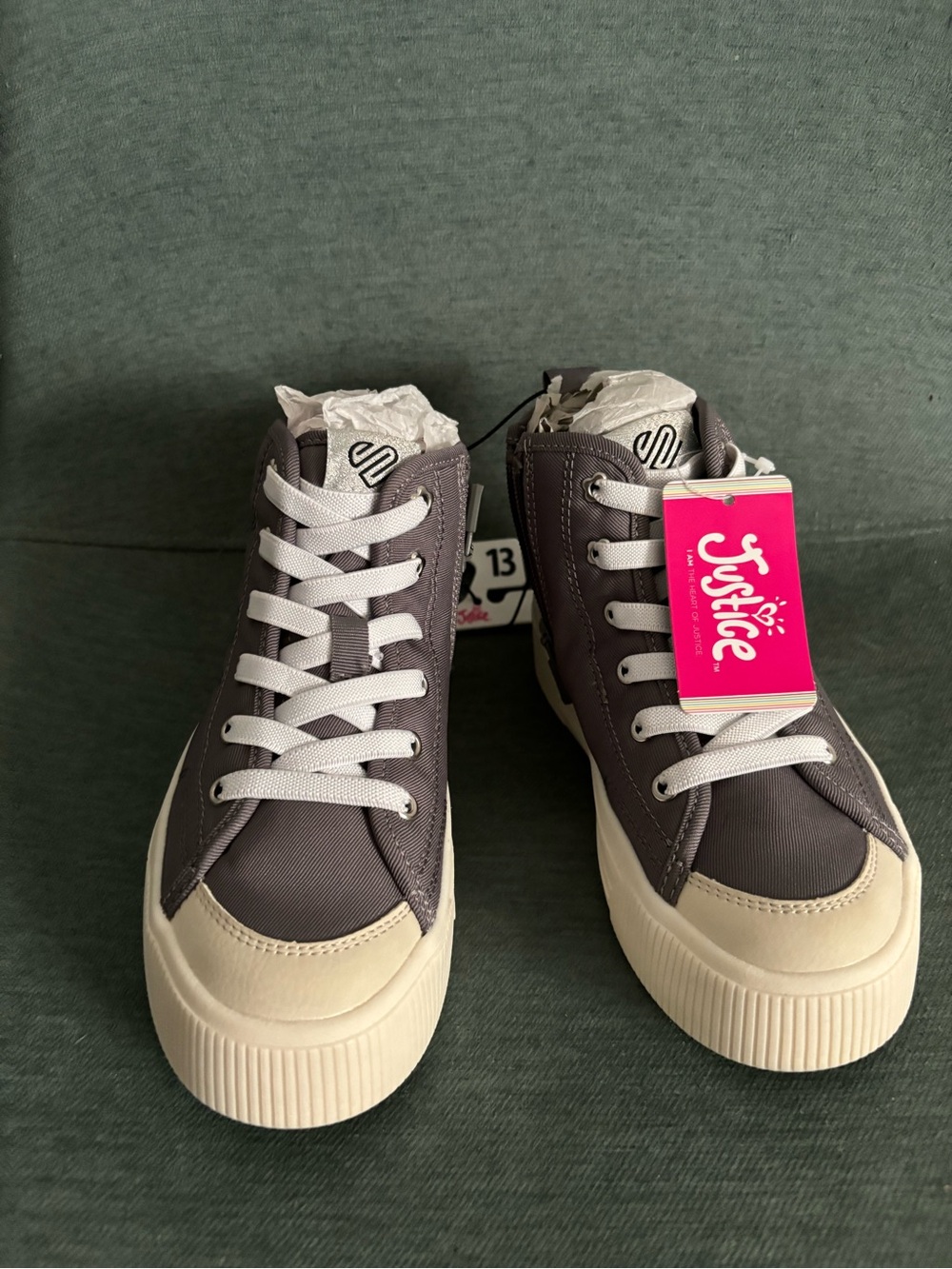 Justice Gray High-Top Sneakers with Cream Platform Sole